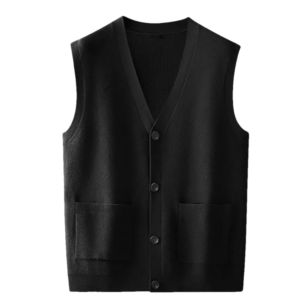 Chaleco de lana para hombre, color liso, sin mangas, suéter de punto, talla grande, cuello en V, informal, con botones