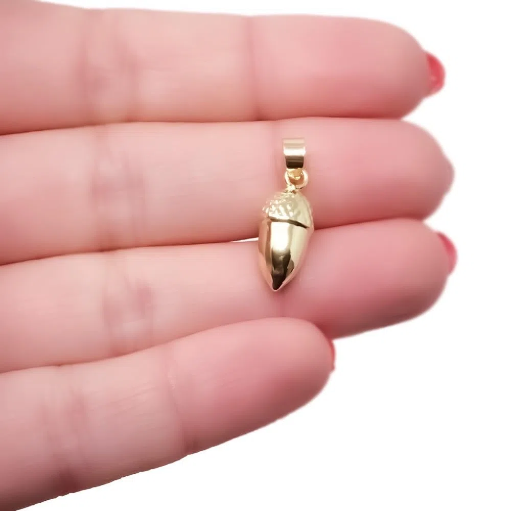Colgante Bellota Plata Ley 925m chapado oro 15mm. hueco lisa combinada detalles