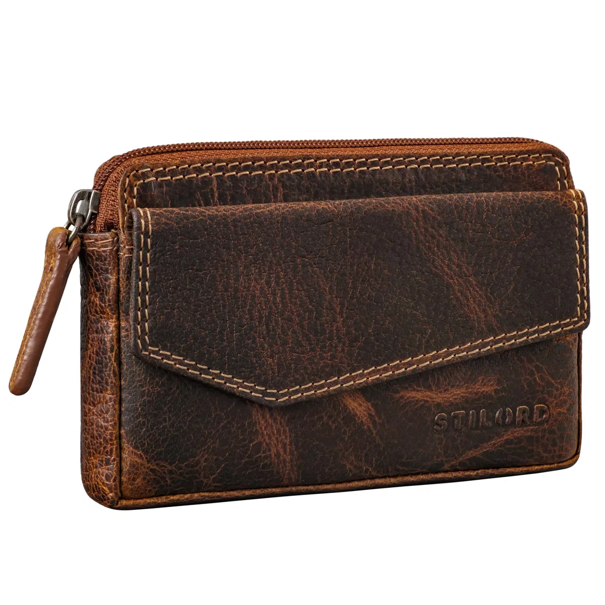 STILORD 'Cruz' Funda Llaves Piel RFID Estuche para Llavero Moto Monedero Cuero Vintage Tarjetero, Color:luino - marrón