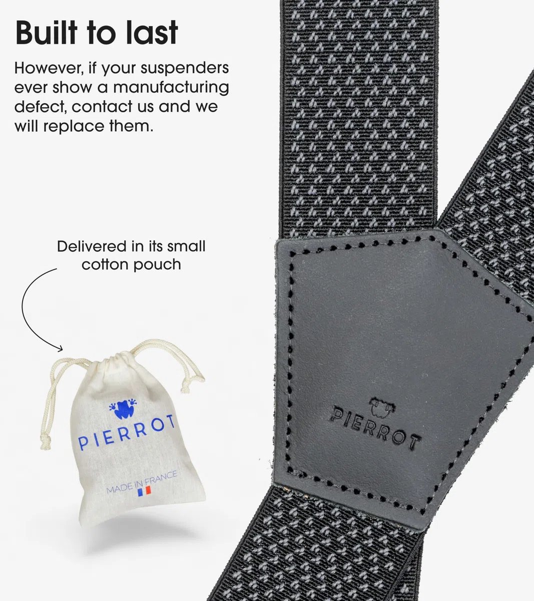 PIERROT Tirantes Premium para Hombre - Elástico Reforzado, Acabados de cuero y Clips Extra Fuerte - Garantía de por vida - Tirantes para Pantalones - Una Talla Para Todos