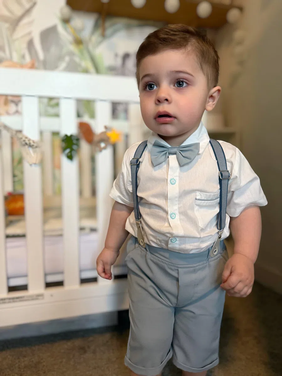 Volunboy Bebé Niño Caballero Conjunto, Camisa de Manga Corta con Pajarita + Corta Pantalón Verano 4 Piezas Traje Ropa