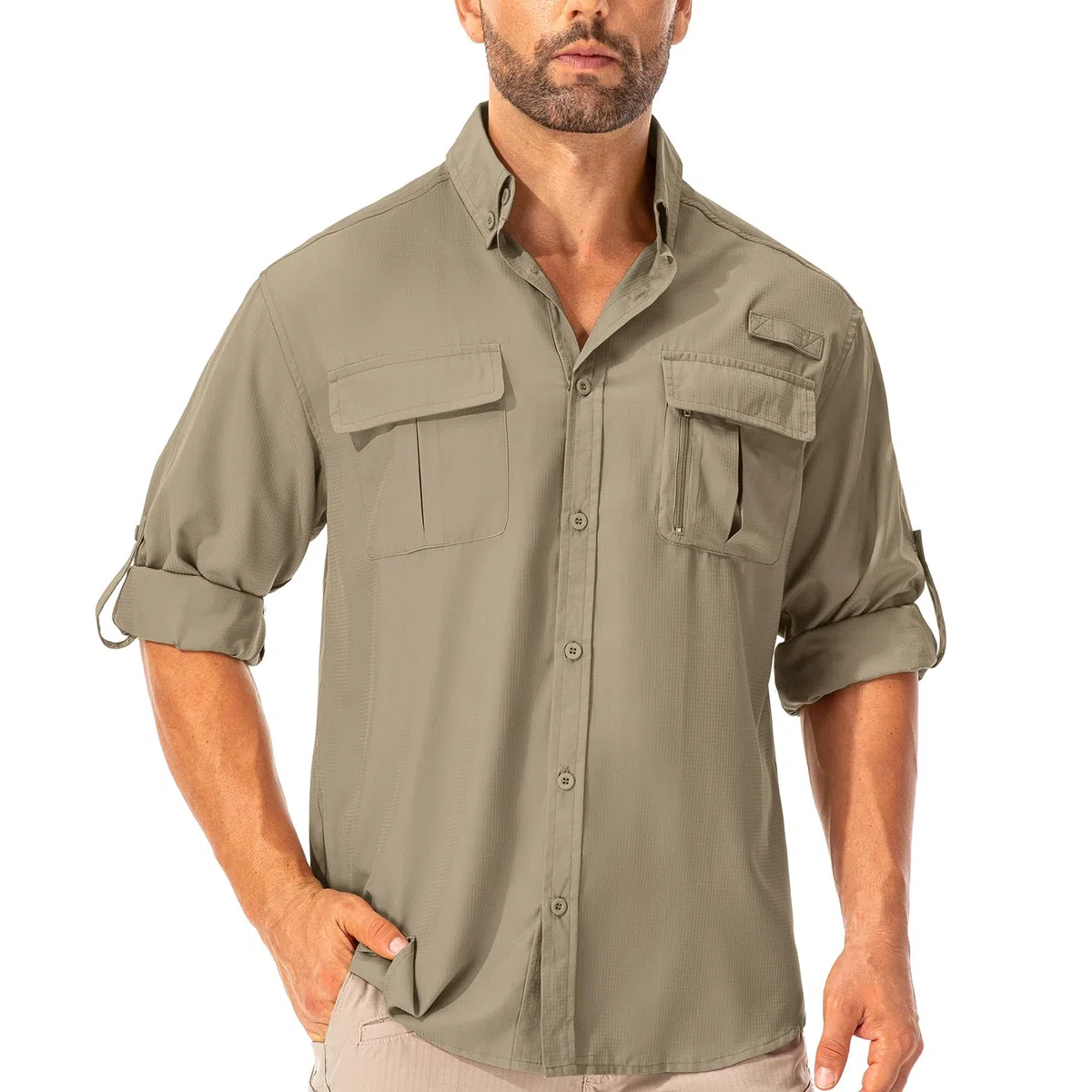 Camisa para hombre UPF50+ UV, manga larga, transpirable, de secado rápido, para pesca, senderismo, tiempo libre