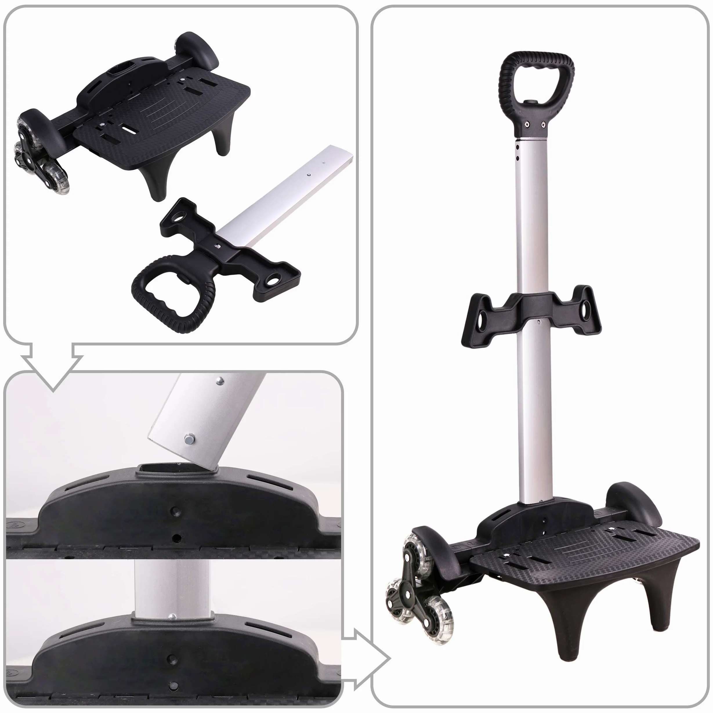 Carrito de Mochila, Carros para Mochilas Escolares Carrito con Ruedas Mano Plegable de Aleación Aluminio 6 Ruedas para Niños Adolescentes Adultos Viajes Escolares