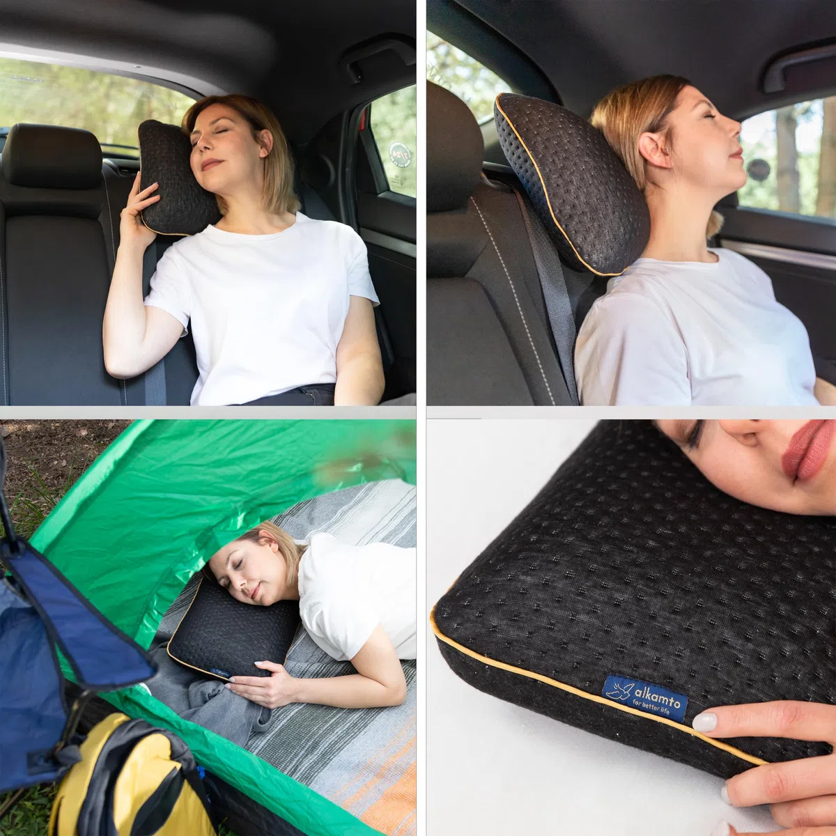 alkamto Almohada de Viaje Almohada de Camping Almohada ergonómica de Espuma viscoelástica con Funda reguladora de Temperatura Oeko-Tex Fabricada en Verde (40 x 25 x 10 cm Negro)