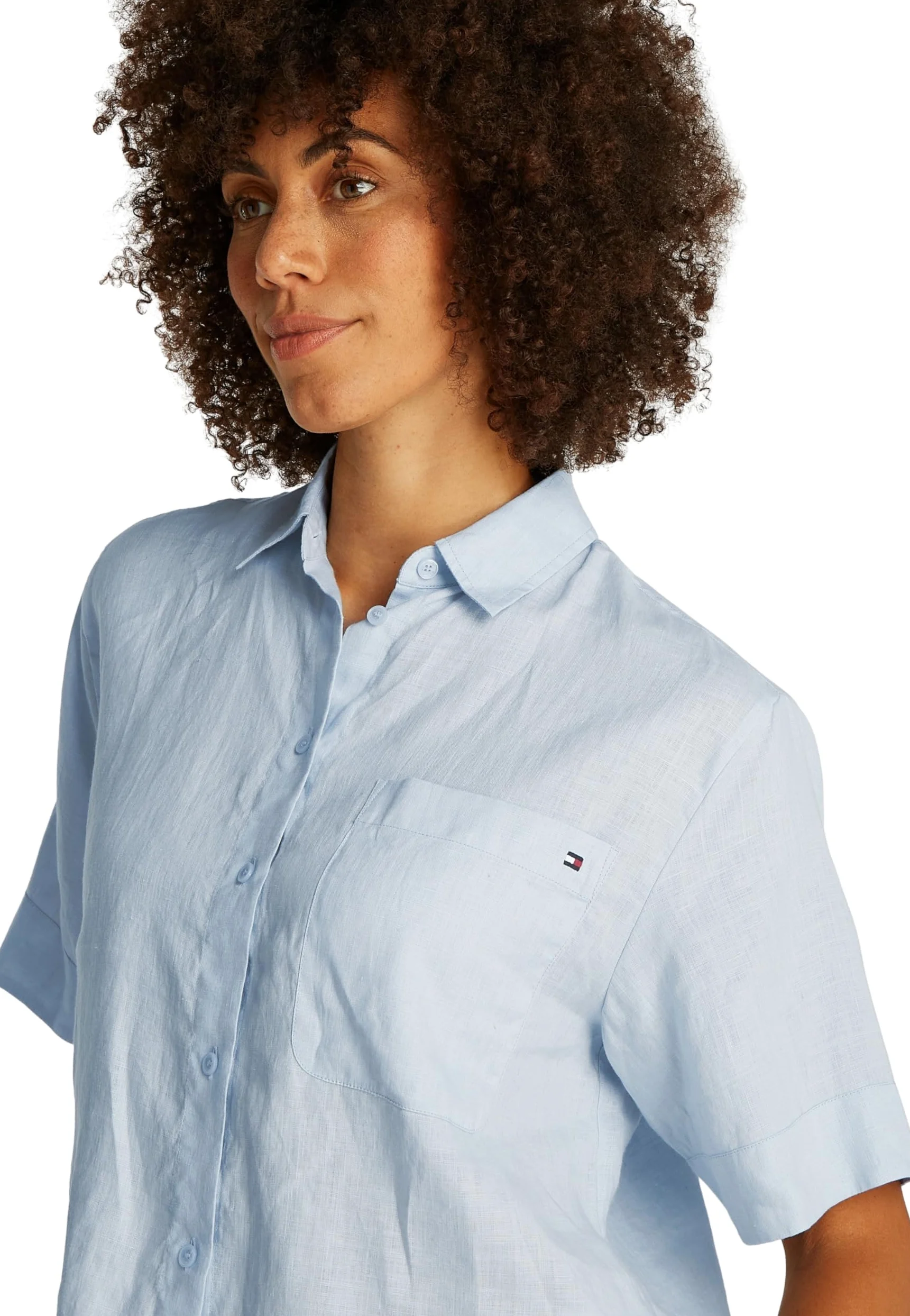 Tommy Hilfiger Camisa Mujer Linen Relaxed de Manga Corta