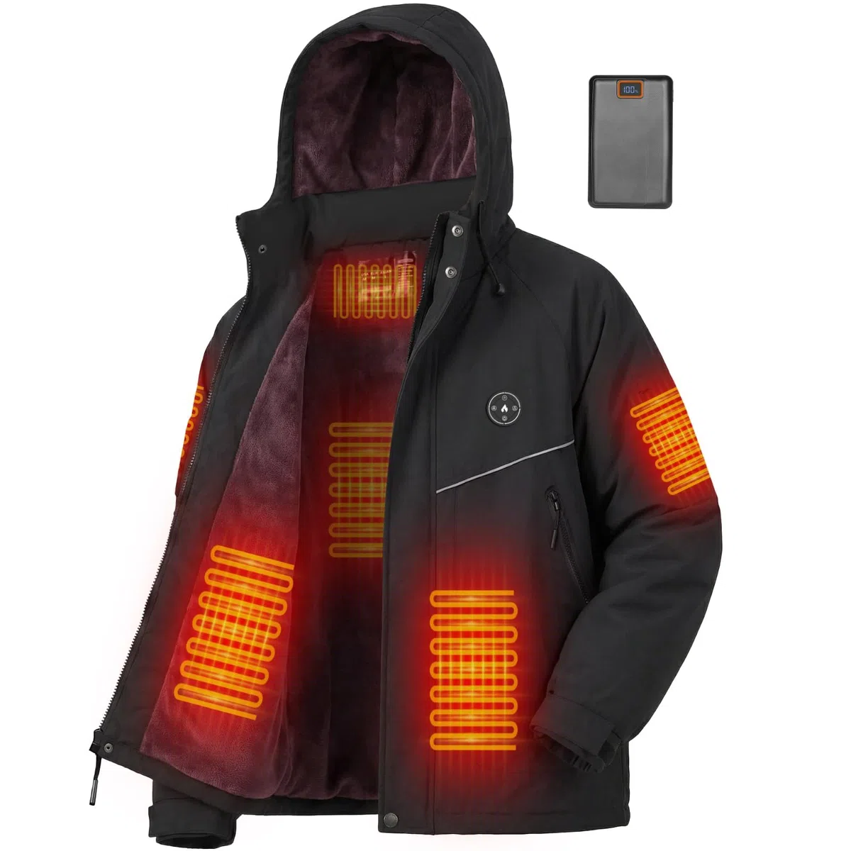 Chaqueta Calefactable Hombre con Forro Polar y Brazalete, Batería 20000mAh 7.4V, 6 Zonas de Calefacción y 3 Niveles de Temperatura, Chaqueta Impermeable e Impermeable de Invierno para Esquí