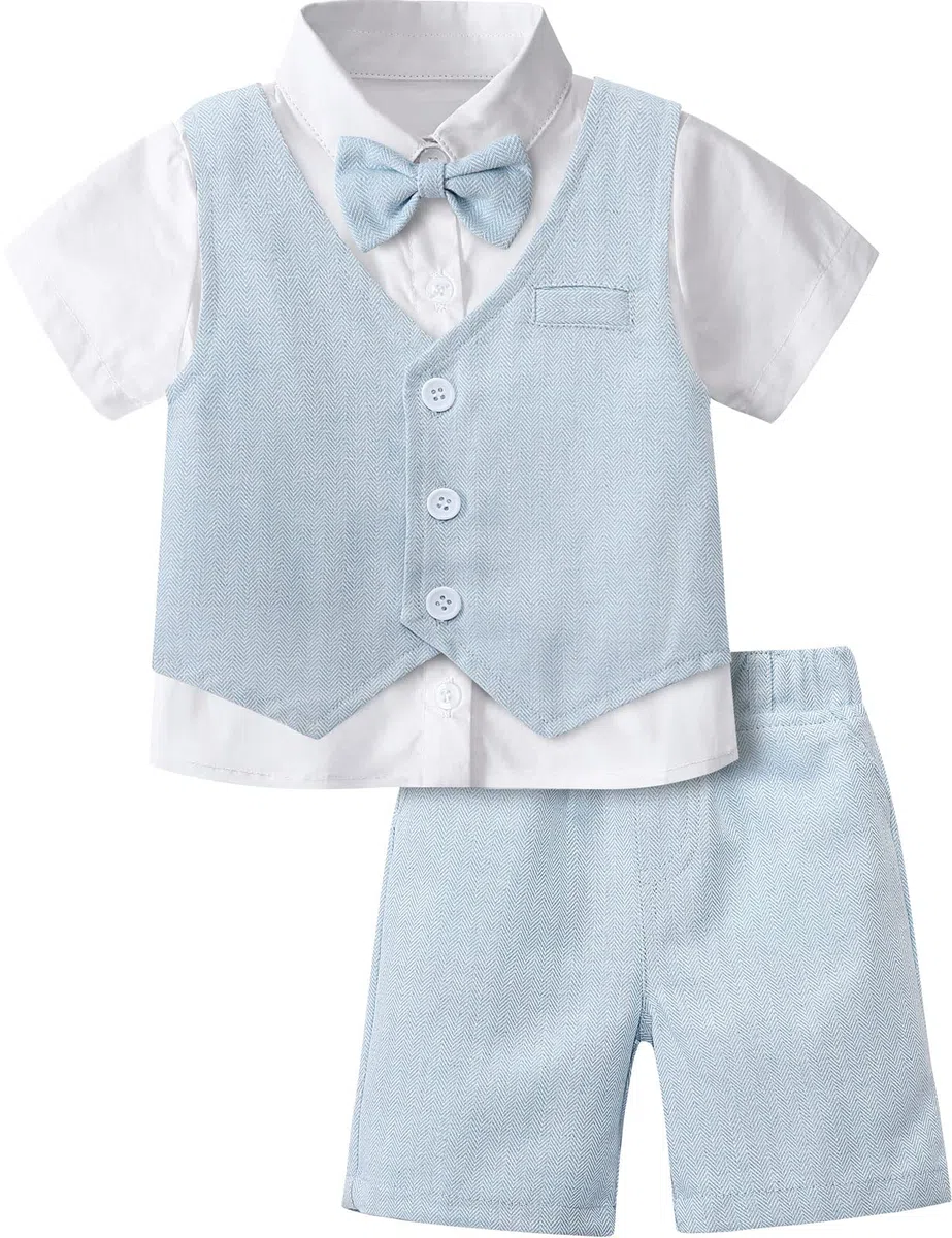 mintgreen Conjunto de Camisa Bebé Niño Traje Esmoquin Bautizo Camisa & Chaleco & Pantalones Cortos