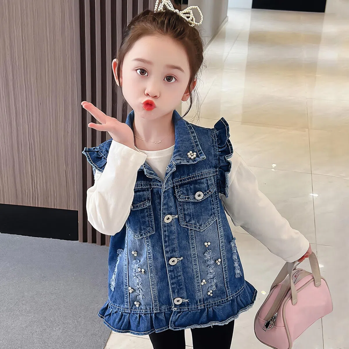 Chaleco para niña, chaleco vaquero para niños, chaqueta vaquera con estampado de fresa, chaqueta vaquera con corona, chaqueta para exteriores, abrigo sin mangas, abrigo para primavera y otoño