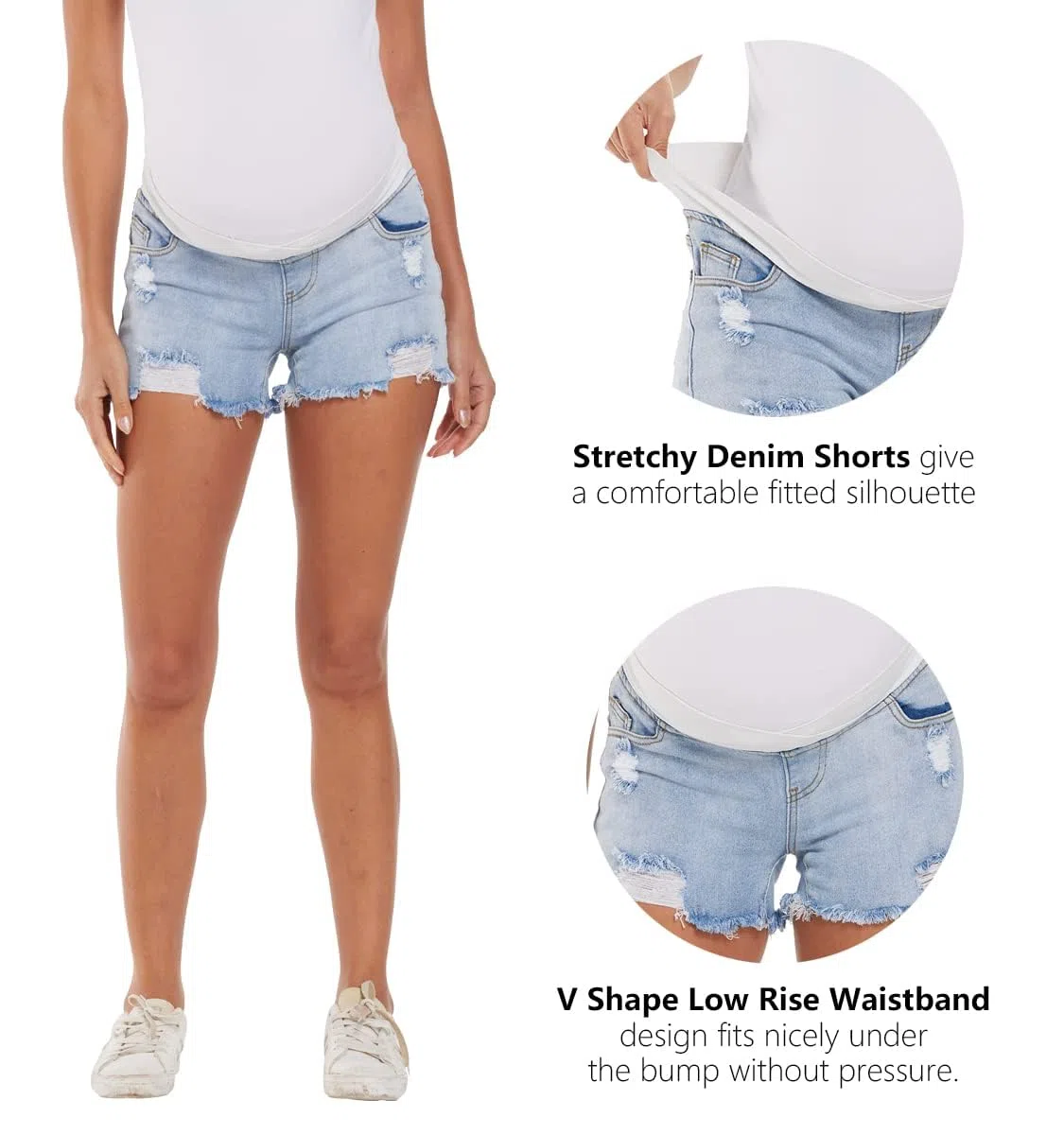 Pantalones Vaqueros Cortos para Embarazo, Cintura Baja, Dobladillo Crudo, Elástica Jeans Shorts Ropa De Maternidad