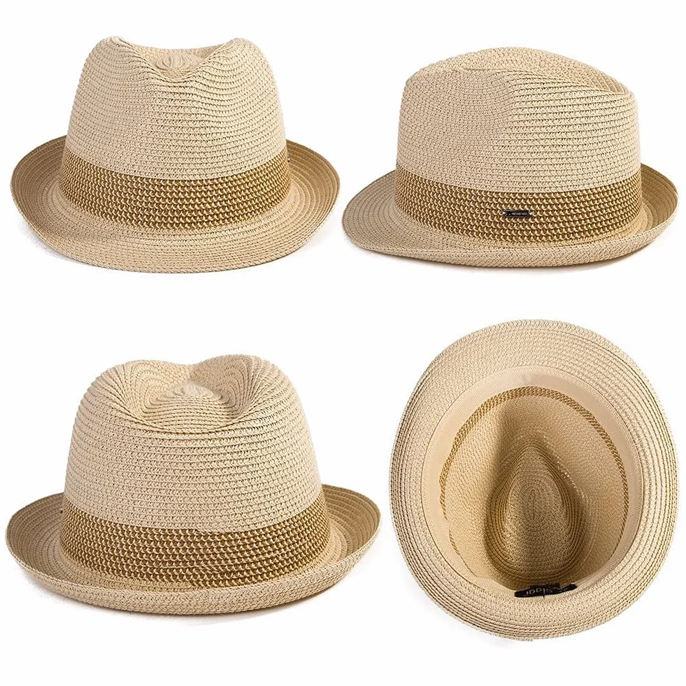 SIGGI Paja Unisex Dom Sombrero Hombres Empacables Mujeres Fedora Trilby Panamá Verano Ala Corta Moda