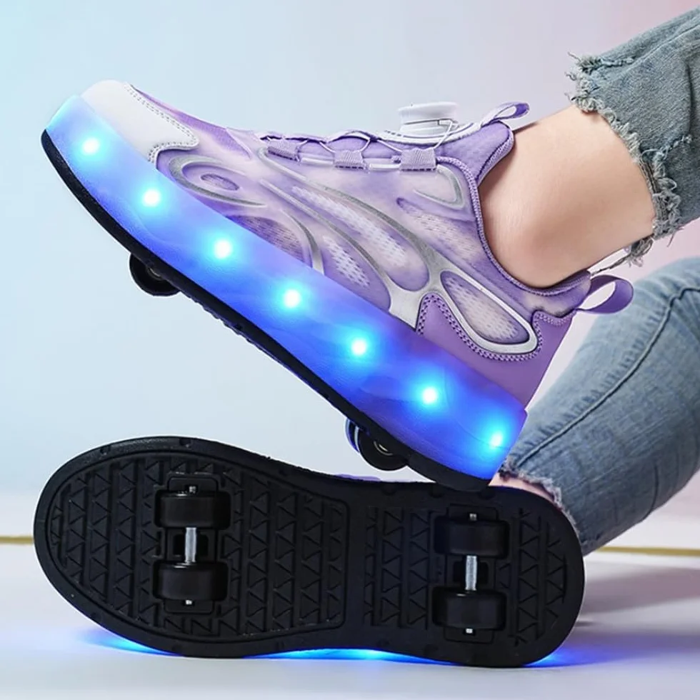 Mateju Zapatos con Ruedas para Niñas Niños, Patines con 4 Ruedas Retirable, Zapatillas de Skateboarding Brillar en la Noche, Zapatillas Deportivas al Aire Libre Multiusos