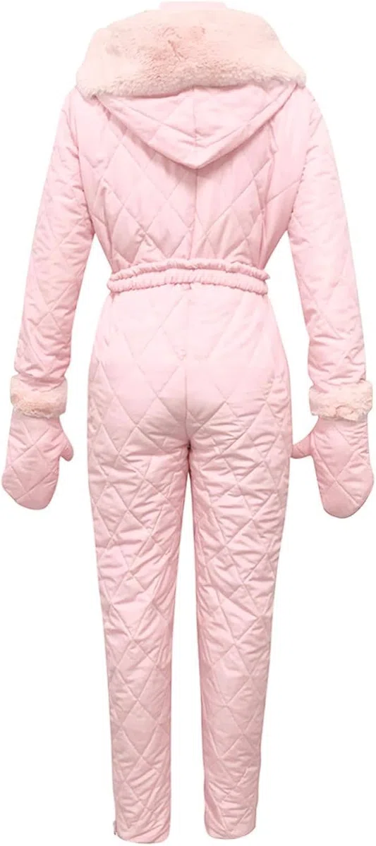 Traje de esquí para Mujer Traje de Nieve para Mujer Mono Moda Delgado Traje de esquí a Prueba de Viento Deportes al Aire Libre con Collar de Pelo Traje de esquí con Guantes (Rosa,M)