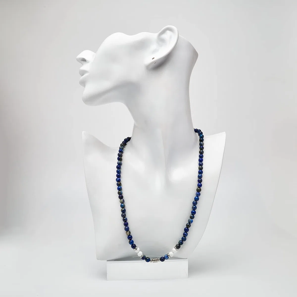 Collar de Cuentas para Hombre | Collar de Cristal Curativo de Piedras preciosas Naturales para Hombres hecho a Mano Para Hombres (Azul Lapislázuli/Blanco Turquesa)