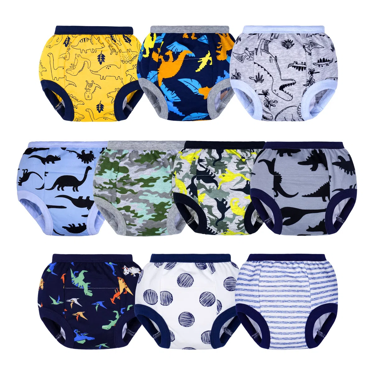 BIG ELEPHANT Pantalones de Entrenamiento para IR al baño para niños pequeños, 100% algodón, Unisex, Calzoncillos para orinar, Paquete de 10, 12M-5T