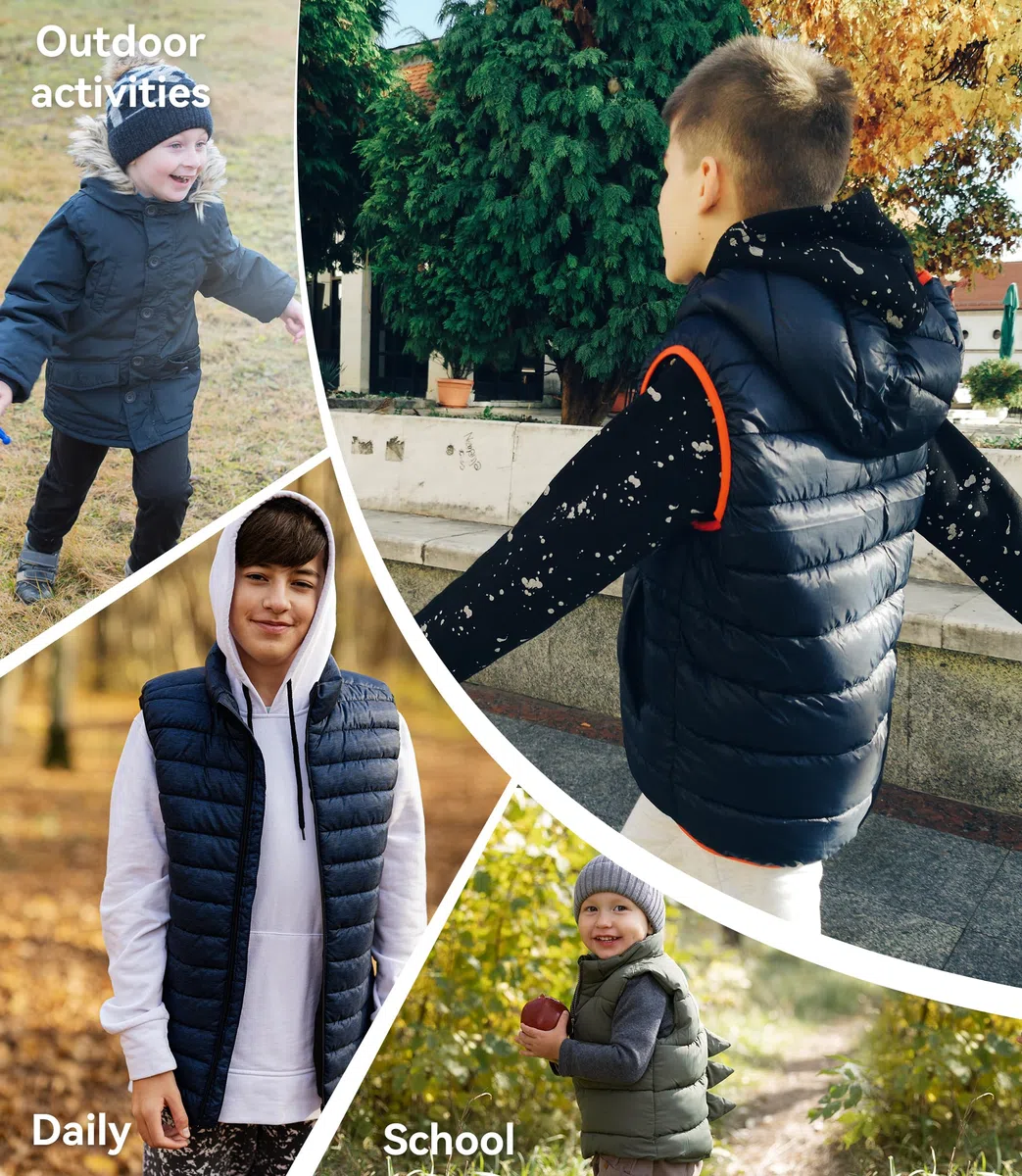 Chaleco Acolchado para Niños Invierno Cálido Niño Sin Mangas Chaqueta con Capucha