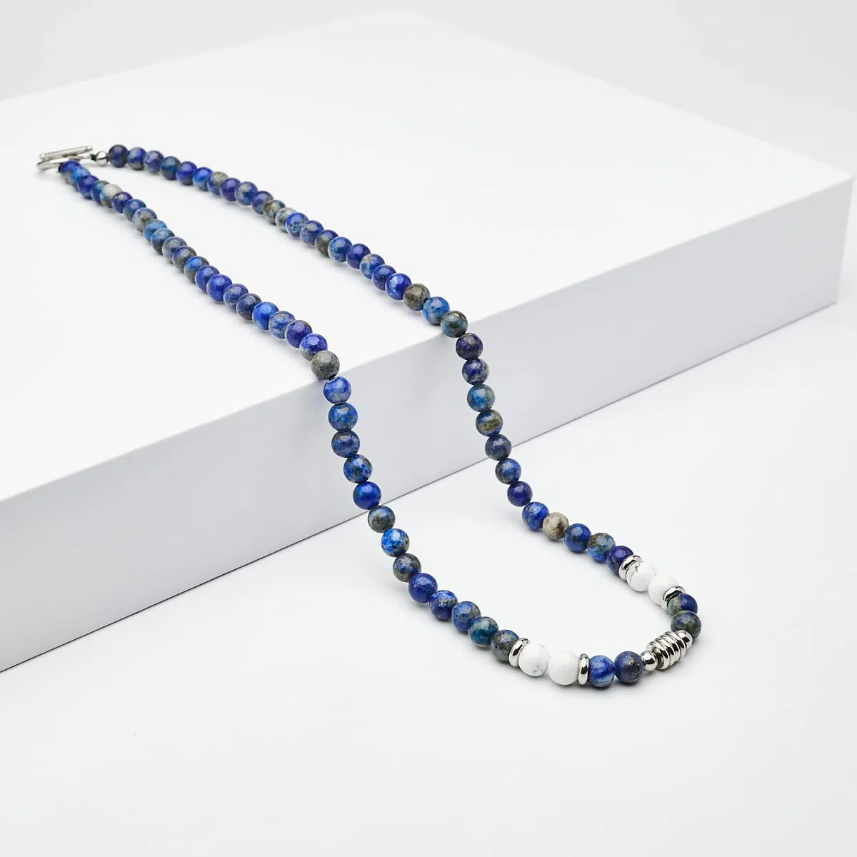 Collar de Cuentas para Hombre | Collar de Cristal Curativo de Piedras preciosas Naturales para Hombres hecho a Mano Para Hombres (Azul Lapislázuli/Blanco Turquesa)