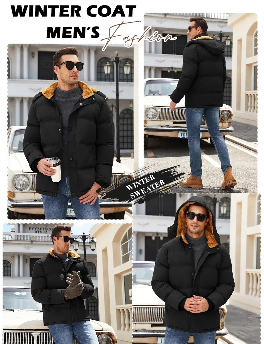 Yuson Girl Abrigo Hombre Invierno Parka Forro Polar Cálido Chaqueta con Cremallera Gruesa Termal Cazadora Abrigos Desmontable Prueba de Viento Acolchado de Algodón Abrigo con Capucha
