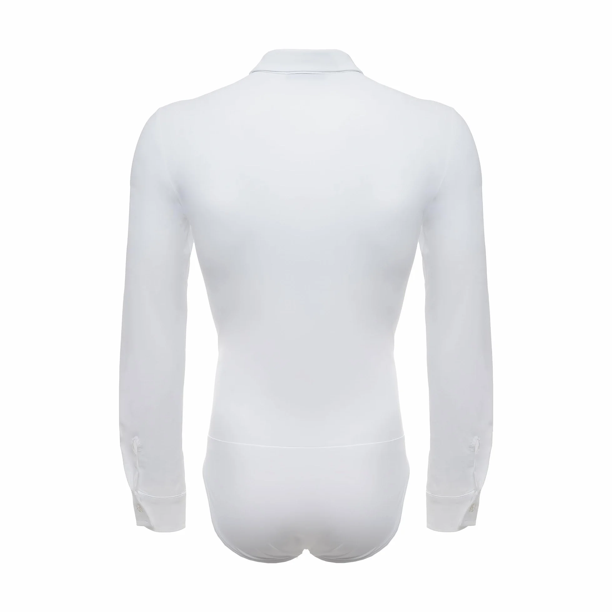 Camisa Body Chicago Slim Fit Hombre para Baile de Salón y Danza Estándar y Latino Americano, Manga Larga, Cuello Rígido con Varillas, Tejido Técnico Transpirable, Blanco y Negro