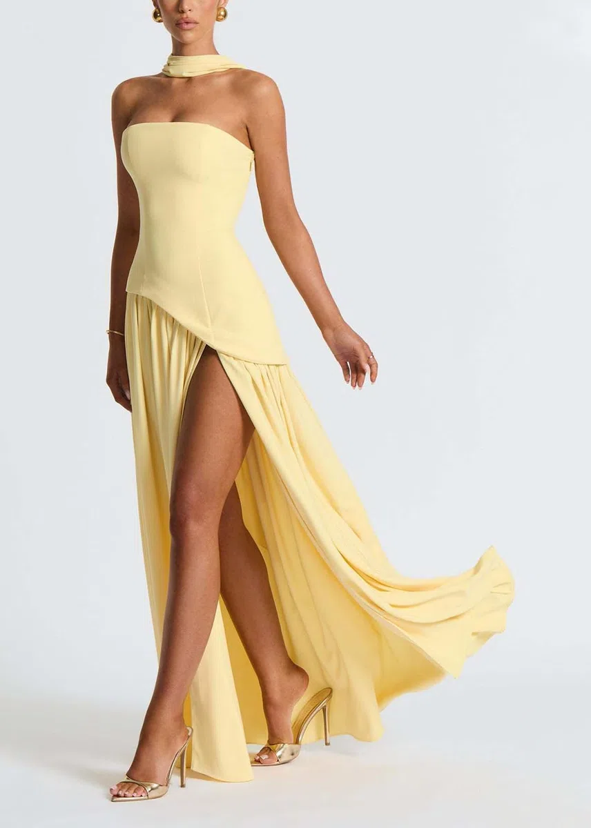 ORANDESIGNE Vestido Largo Verano Mujer Vestido sin Mangas Novia Boda Invitada Vestidos de Fiesta Elegantes con Abertura y Bufanda