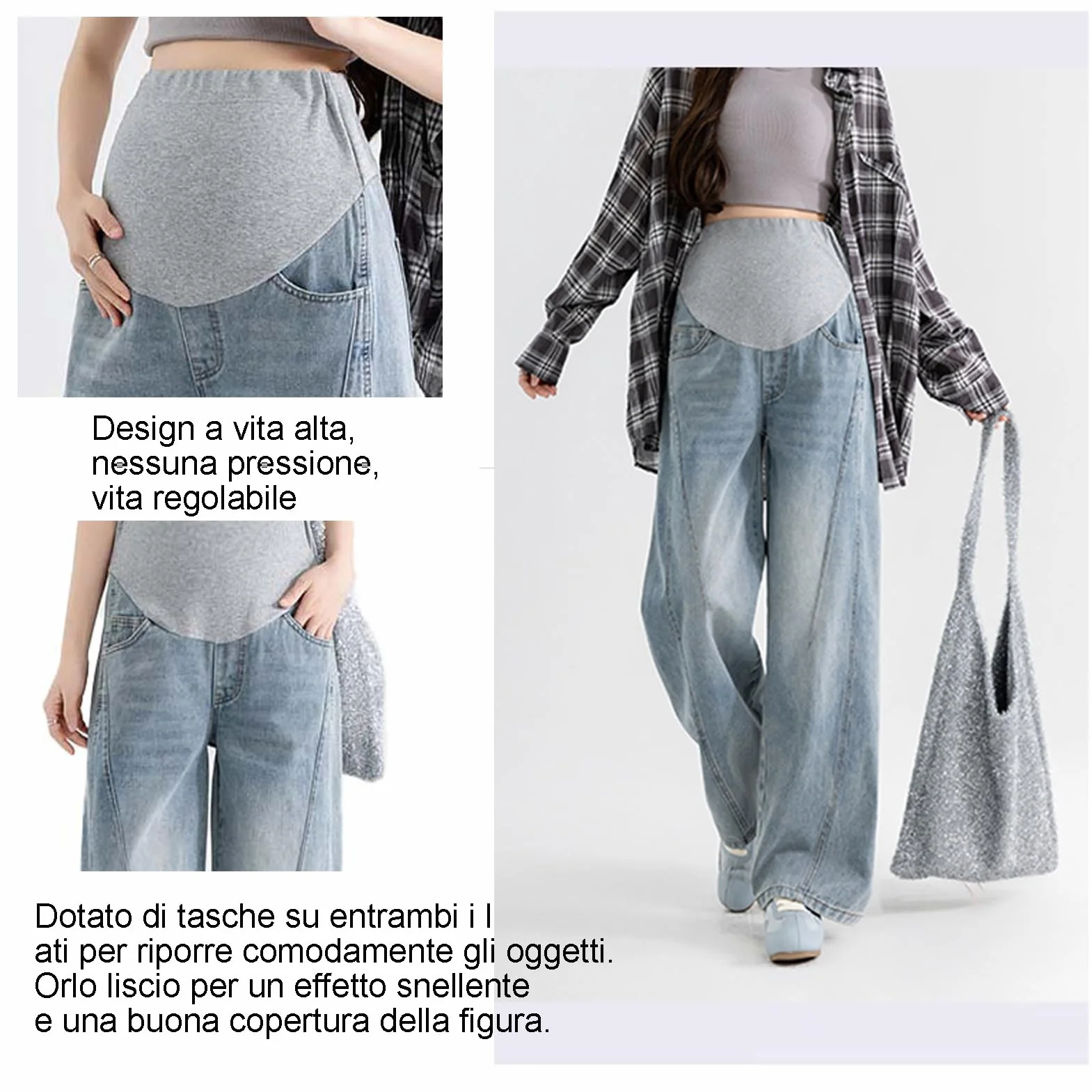 Pantalones vaqueros de maternidad holgados casuales con cinturón ajustable, pantalones de moda y prácticos para niñas menores de 170 cm