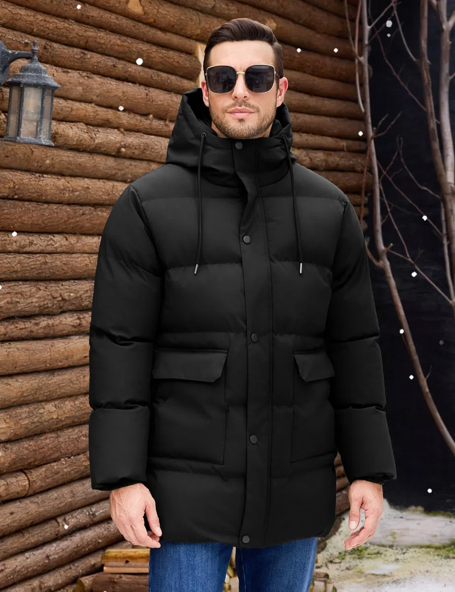 Xnova Abrigo Largo de Invierno para Hombre, Chaqueta Acolchada con Capucha Térmica Resistente Cálido Casual Parka Cazadora Prueba de Viento con Bolsillos
