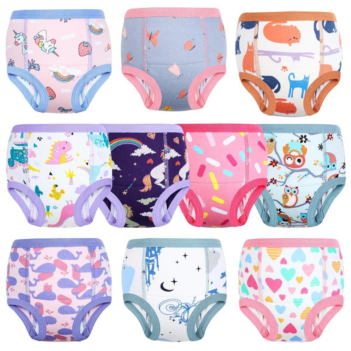 FLYISH DIRECT Calzones de Entrenamiento 10 Paquetes, Bragas de Aprendizaje Niños, 100% Algodón Absorbentes Pantalones de Entrenamiento para Niñas 3 Años, Rosa