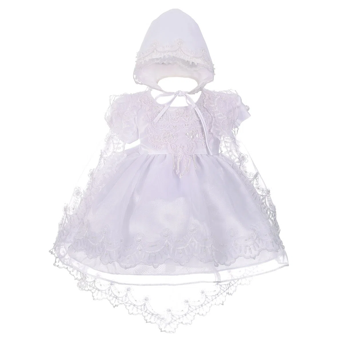 Lito Angels Vestido de Bautizo para bebé niña con Cuentas festoneadas Bordadas, Ropa de Bautismo con capó y Capa, Marfil Ivory/Blanco