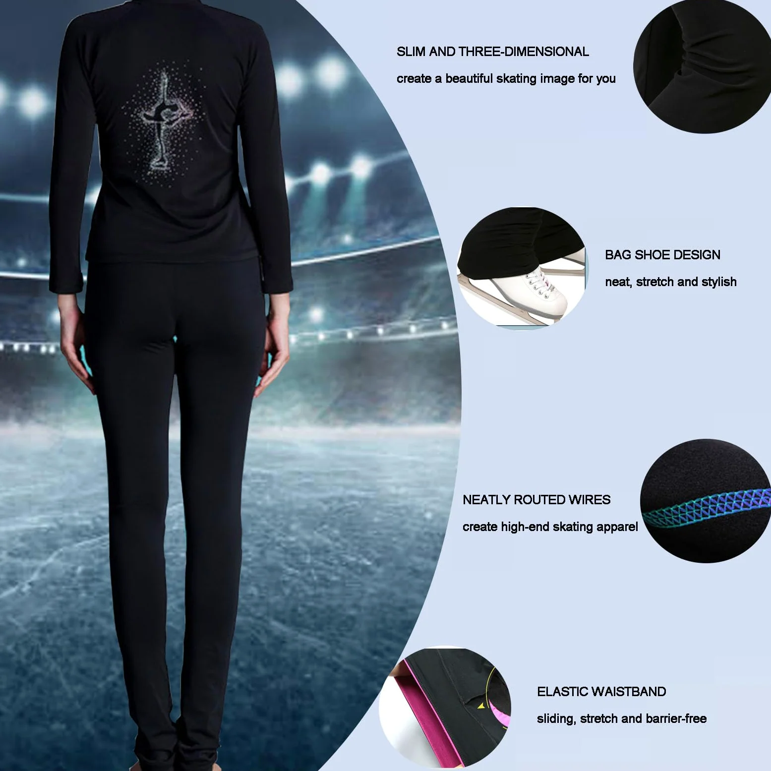 Chaquetas Y Pantalones Entrenamiento Patinaje sobre Hielo para NiñAs, Forro Polar CáLido EláStico Patinaje sobre Hielo Leggings Conjunto