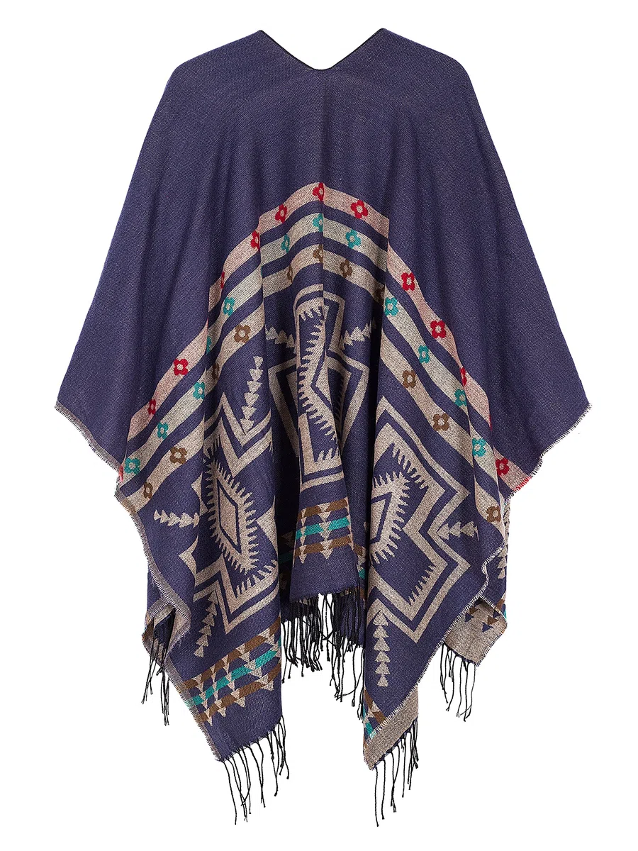 Urban GoCo Mujer Poncho Cárdigan de Punto Capa Gran Tamaño Estampado Étnico Chal Bufanda Manta con Borlas