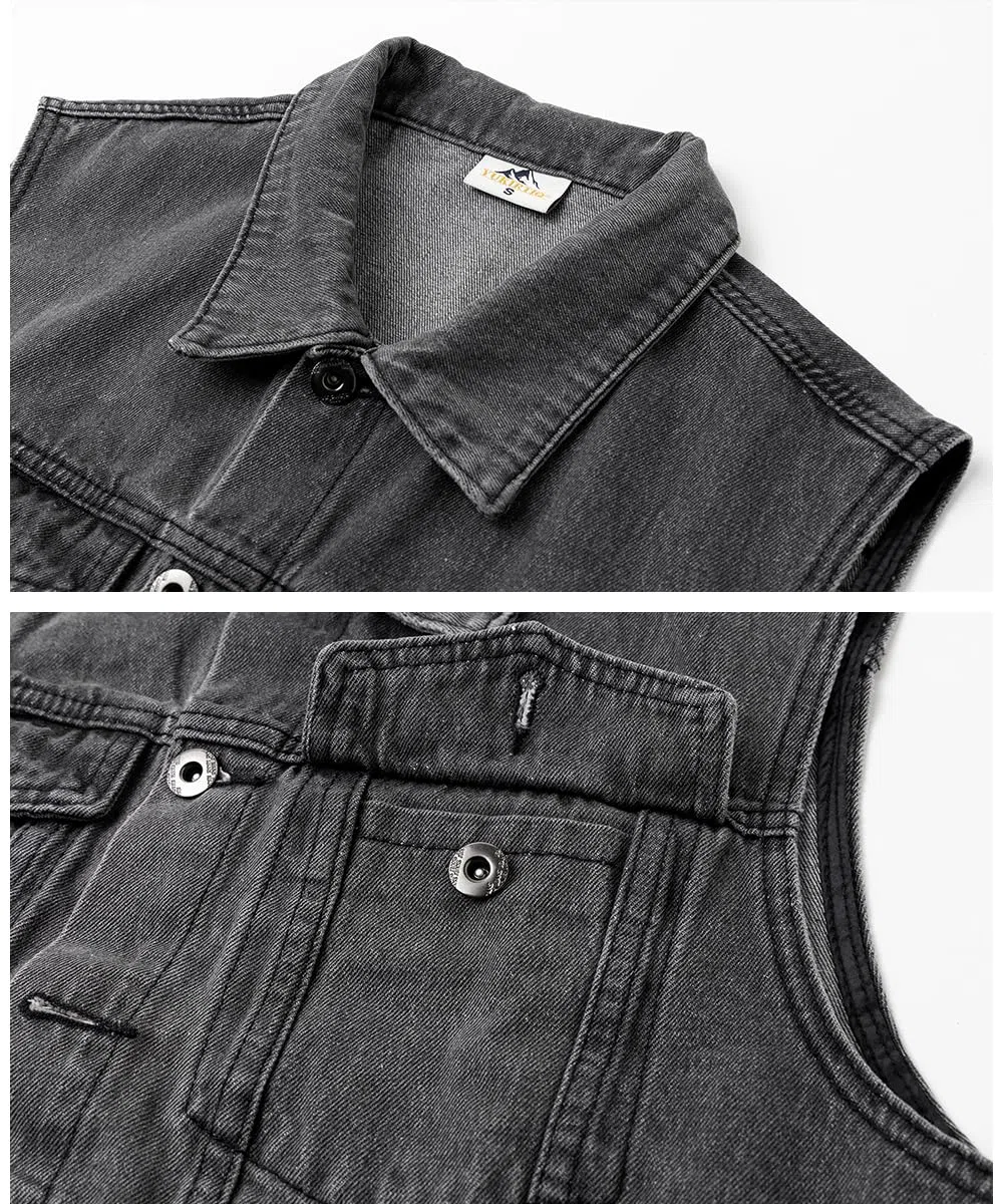 Chaleco de Jeans para Hombre Chaleco Vaquero Moto Chaqueta Tejana Sin Mangas Colete de Tela