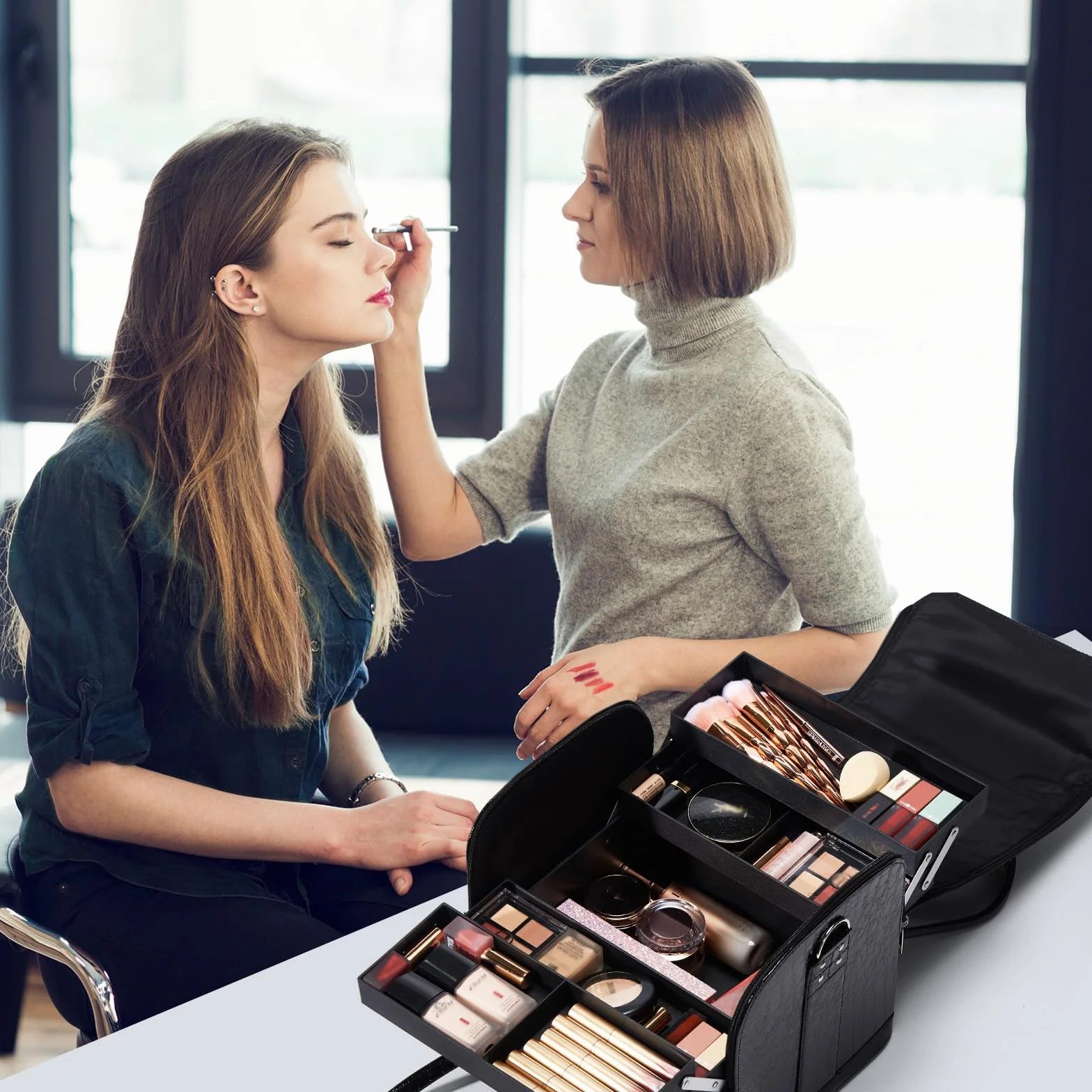 Maletín para Maquillaje Profesional Neceser de Cosméticos Negro Estuche Impermeable de Maquillaje Organizador de Esmaltes de Uñas Cajas de Joyero Maquillaje Regalos para Mujer