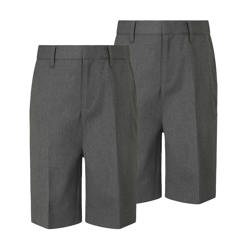 Trutex Basics 2 Pack Boys School Shorts (3-12 Years), Junior Boys Elasticated School Shorts, Slim Leg Pull On School Shorts Boys, Smart and Durable School Boys Shorts - Genuine School Uniform