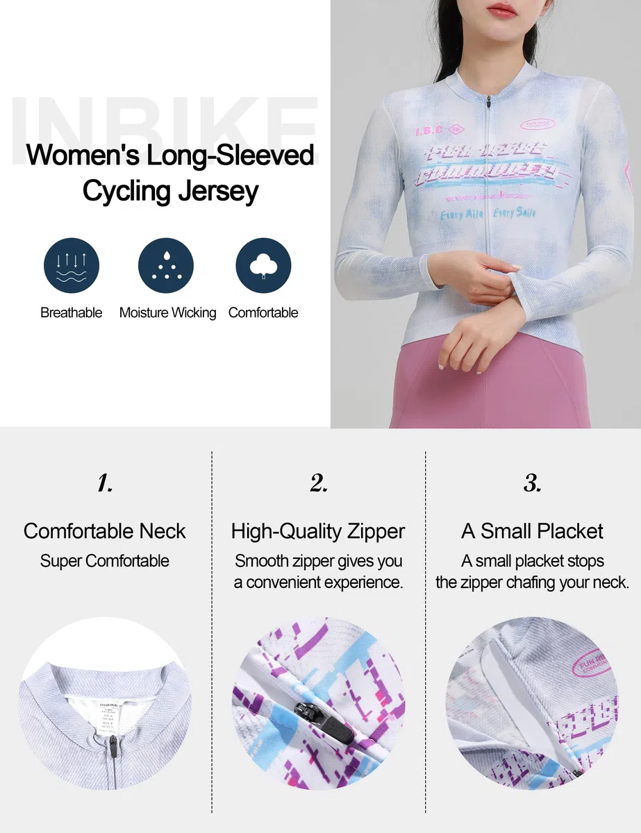 INBIKE Maillot Ciclista Bici Ciclismo Camiseta Mujer Manga Larga con 3 Bolsillos Transpirable Secado rápido Ciclismo WW585